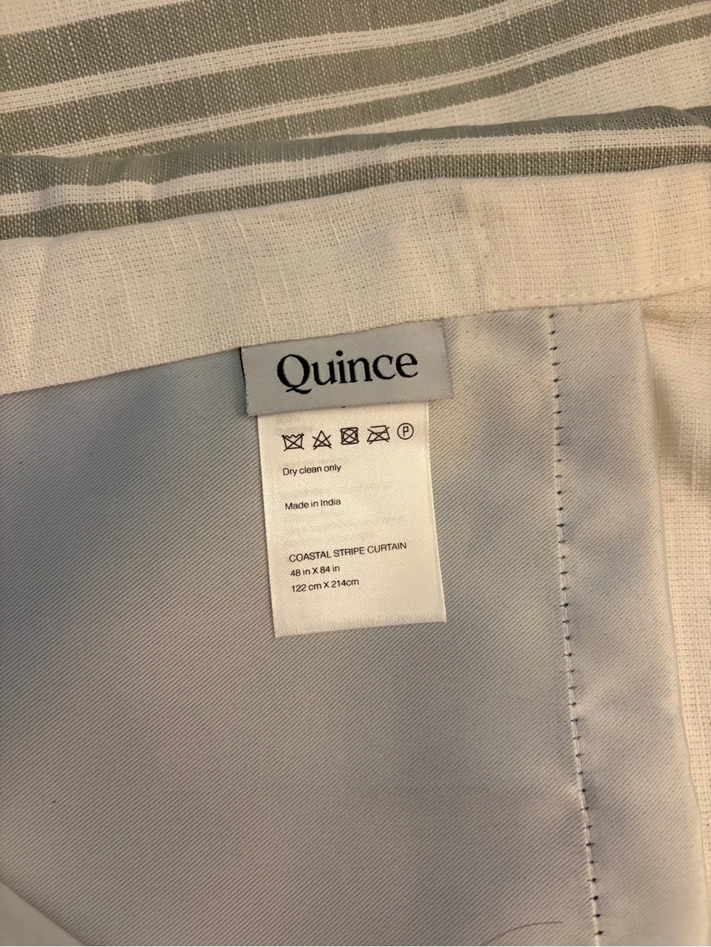 NWOT Quince Coastal Stripe Curtain in Ivory and Sage 48x84 inches